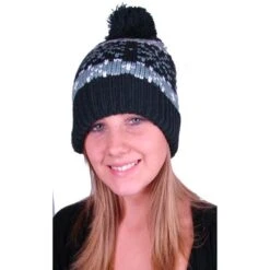 Ice Peak Black Bobble Hat Acrylic/fleece Mix Fleece